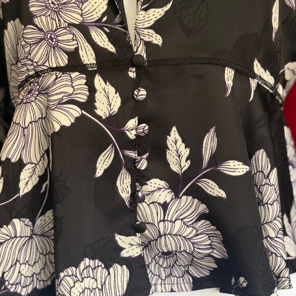 Intimately Free People Blouse Womens S Black Floral Peplum Button Detail - Picture 3 of 5